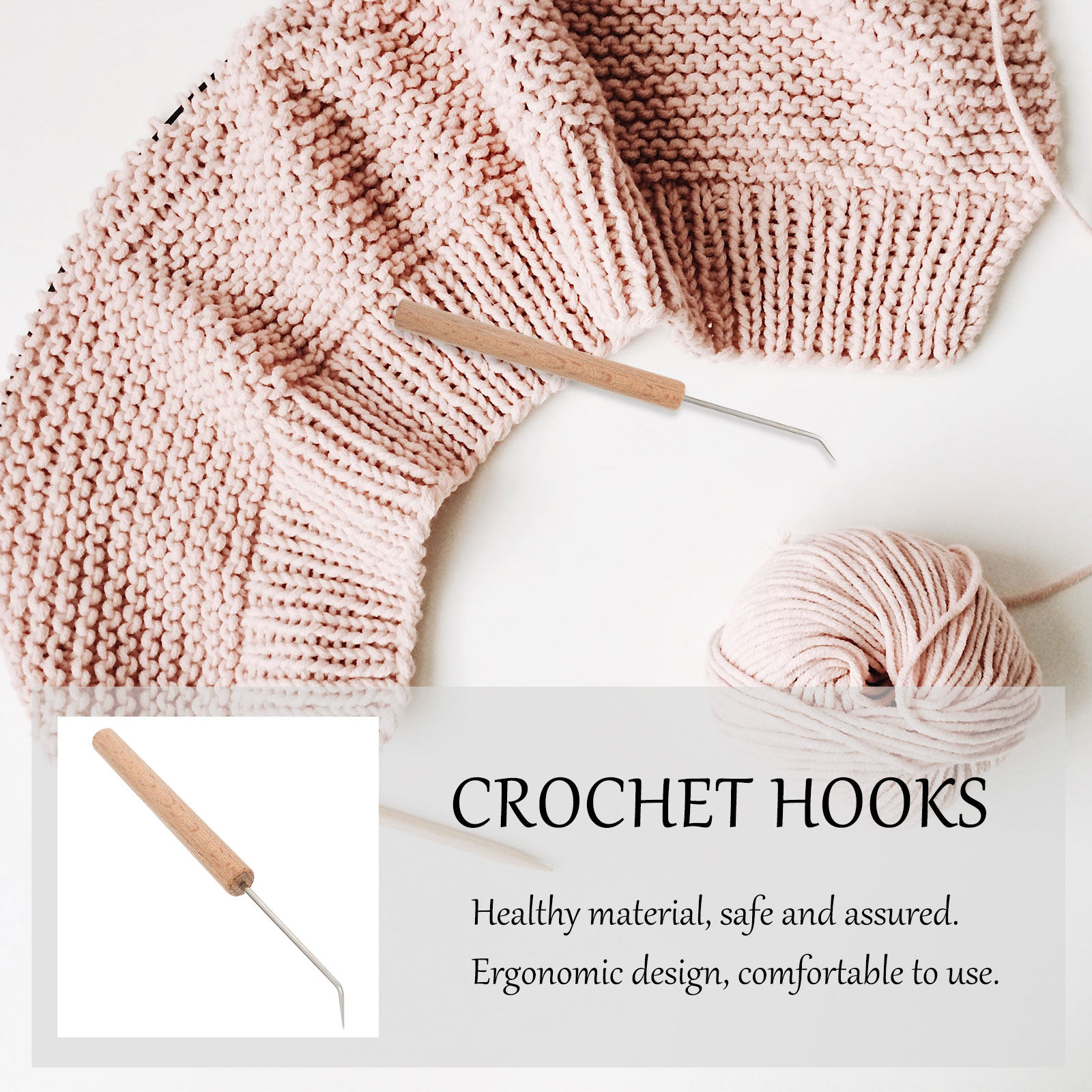 Wooden Crochet Hooks Ergonomic Handle - 1개입 크로셰 바늘, 인체공학적 디자인의 손잡이가