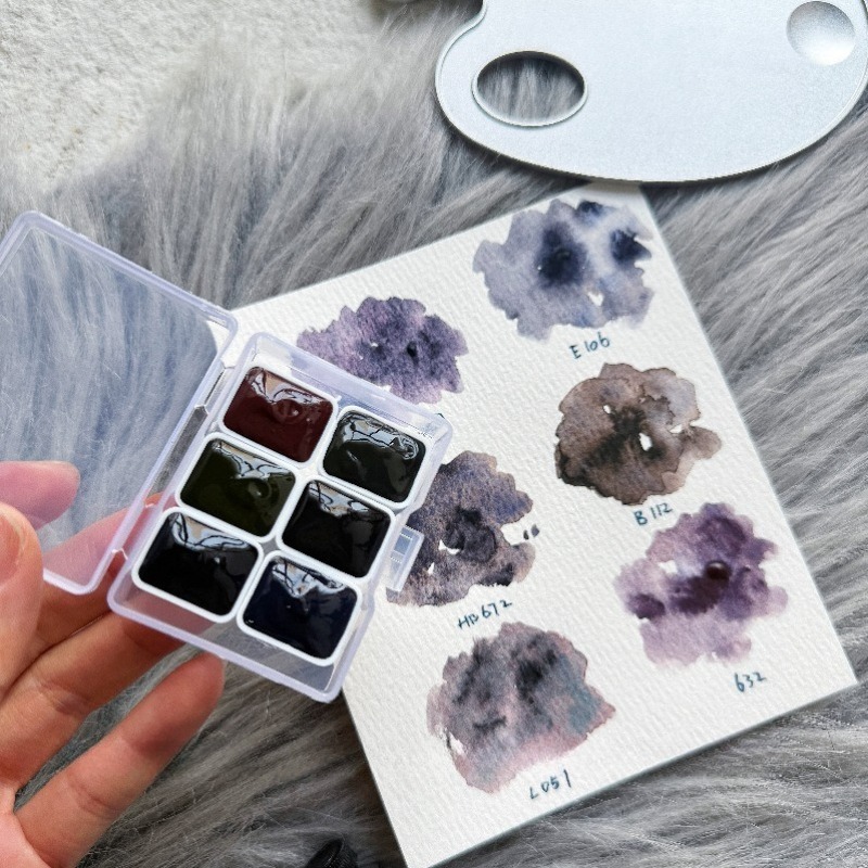Watercolor Paint Set Solid Pigment - 6 색 1ml 화이트 나이트 컬렉션