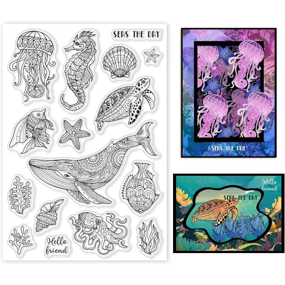 해양 생물 클리어 스탬프 해양 고래 거북이 해마 오징어 - Clear Silicone Stamps For Card Making 리뷰 및 가격