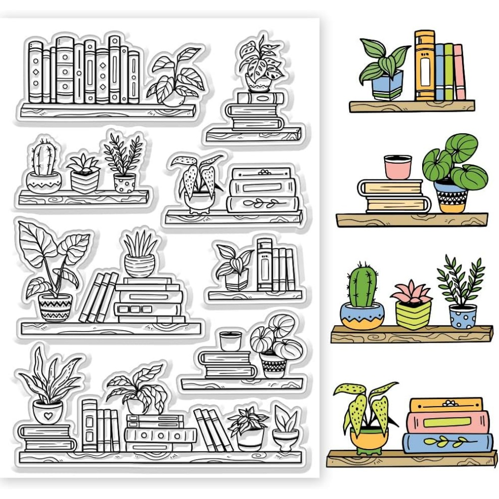 화분에 심은 책장 투명 스탬프, 책 및 식물 엠보싱 스 - Clear Silicone Stamps For Card Making 리뷰 및 가격