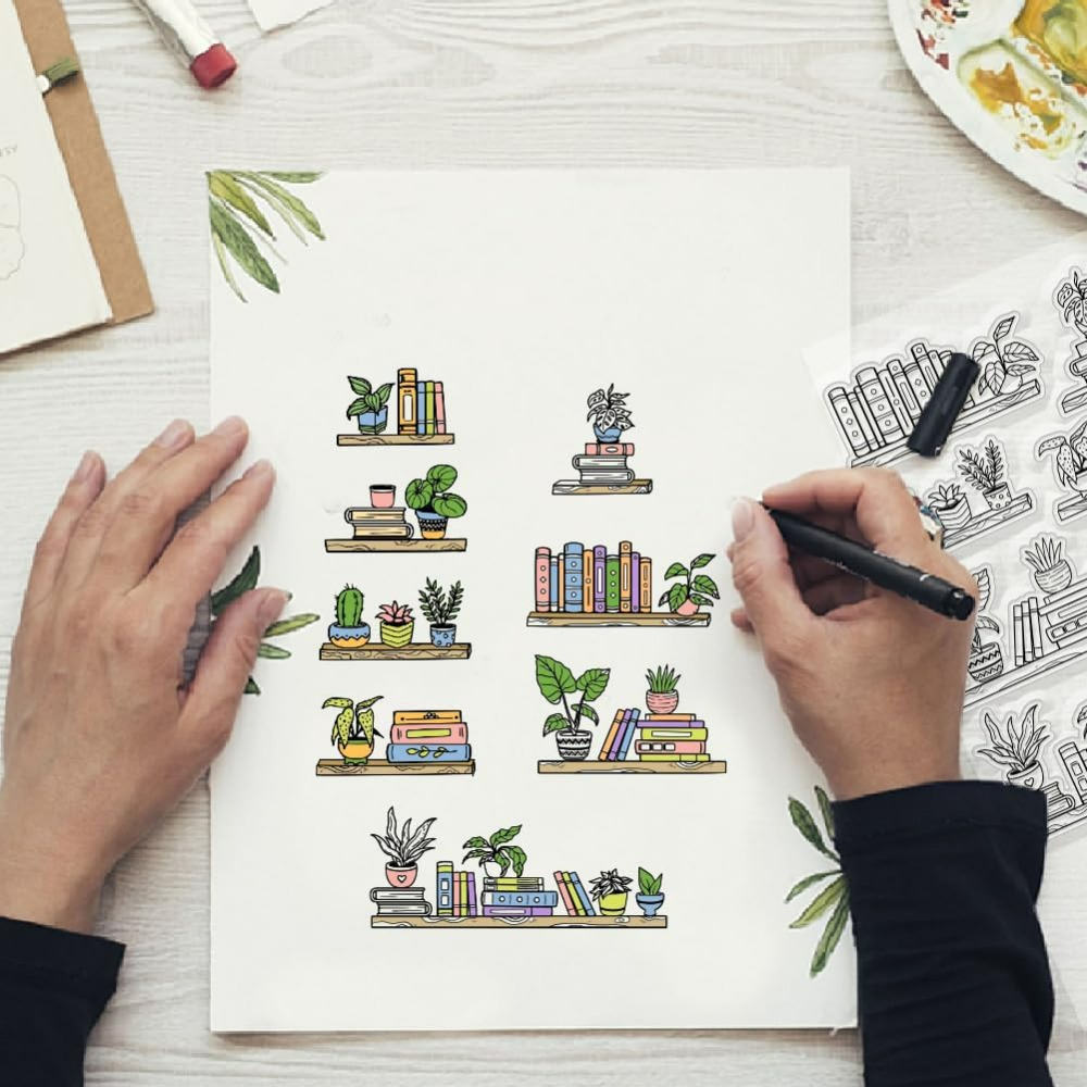 화분에 심은 책장 투명 스탬프, 책 및 식물 엠보싱 스 - Clear Silicone Stamps For Card Making 리뷰 및 가격